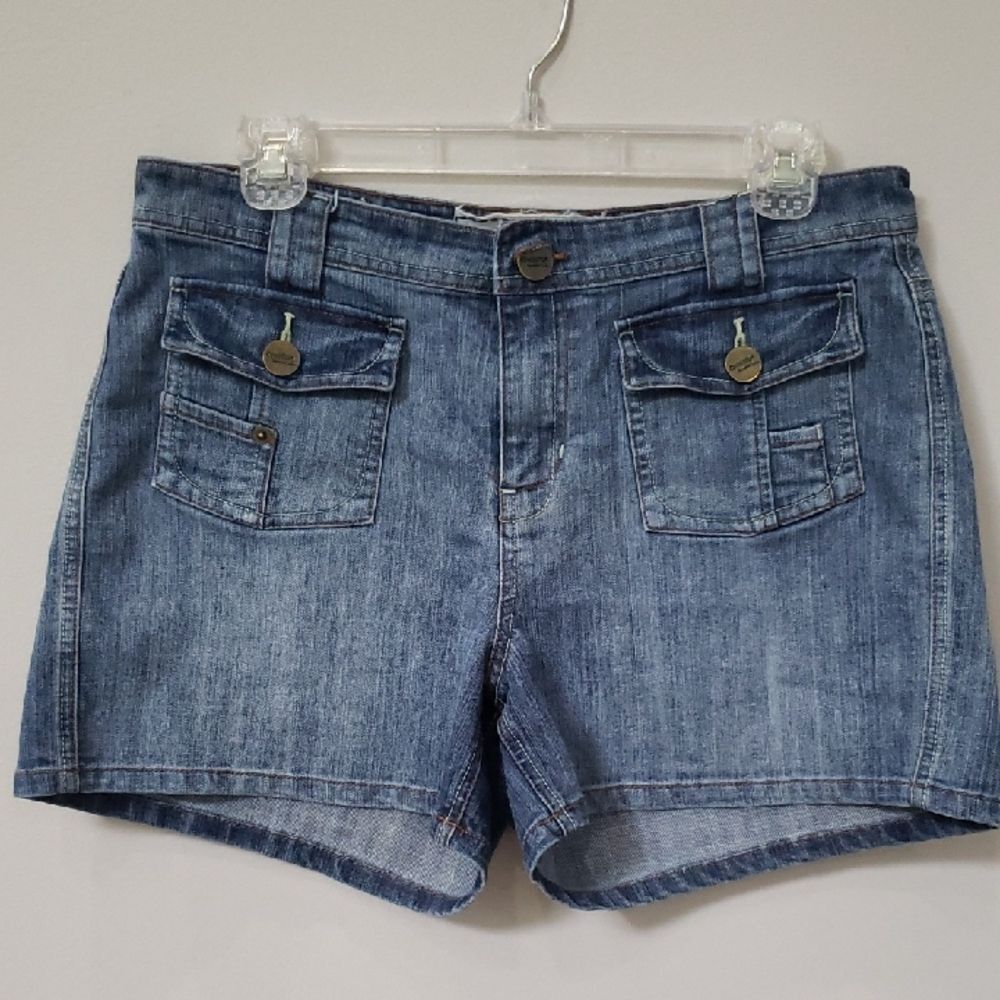 Y2K Crafted Industrial Cotton Jean Shorts Womens 10 Retro Mid Rise Blue Denim